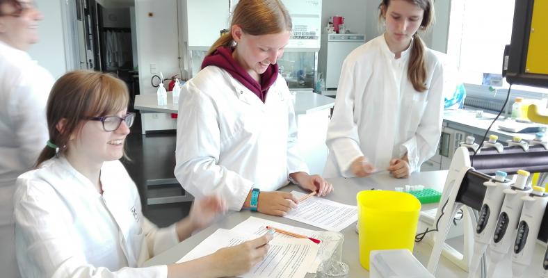Die Schülerinnen und Schüler beschäftigten sich unter anderem mit der Mikrobiologie - hier beim Schneiden von Plasmiden mit Restriktionsenzymen.