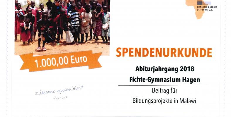 Der Abiturjahrgang 2018 des Fichte-Gymnasium unterstützt die Christian Liebig Stiftung, die verschiedene Bildungsprojekte in Afrika unterstützt