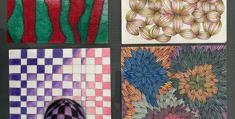 Die Klasse 9c erstellte während des Kunstunterrichts Werke zum Thema Op Art.